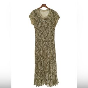 Vintage Lew Magram Beaded Pearl Lace Green Dress Size S